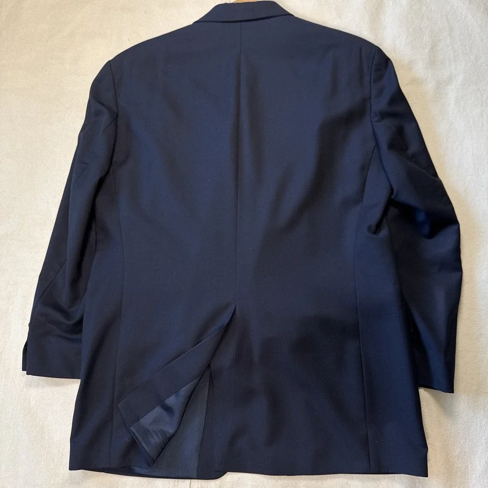 vtg 90s Ralph Lauren Chaps 44R 34x39 Navy 2pc Pant Suit Wool Cuffed Pleated